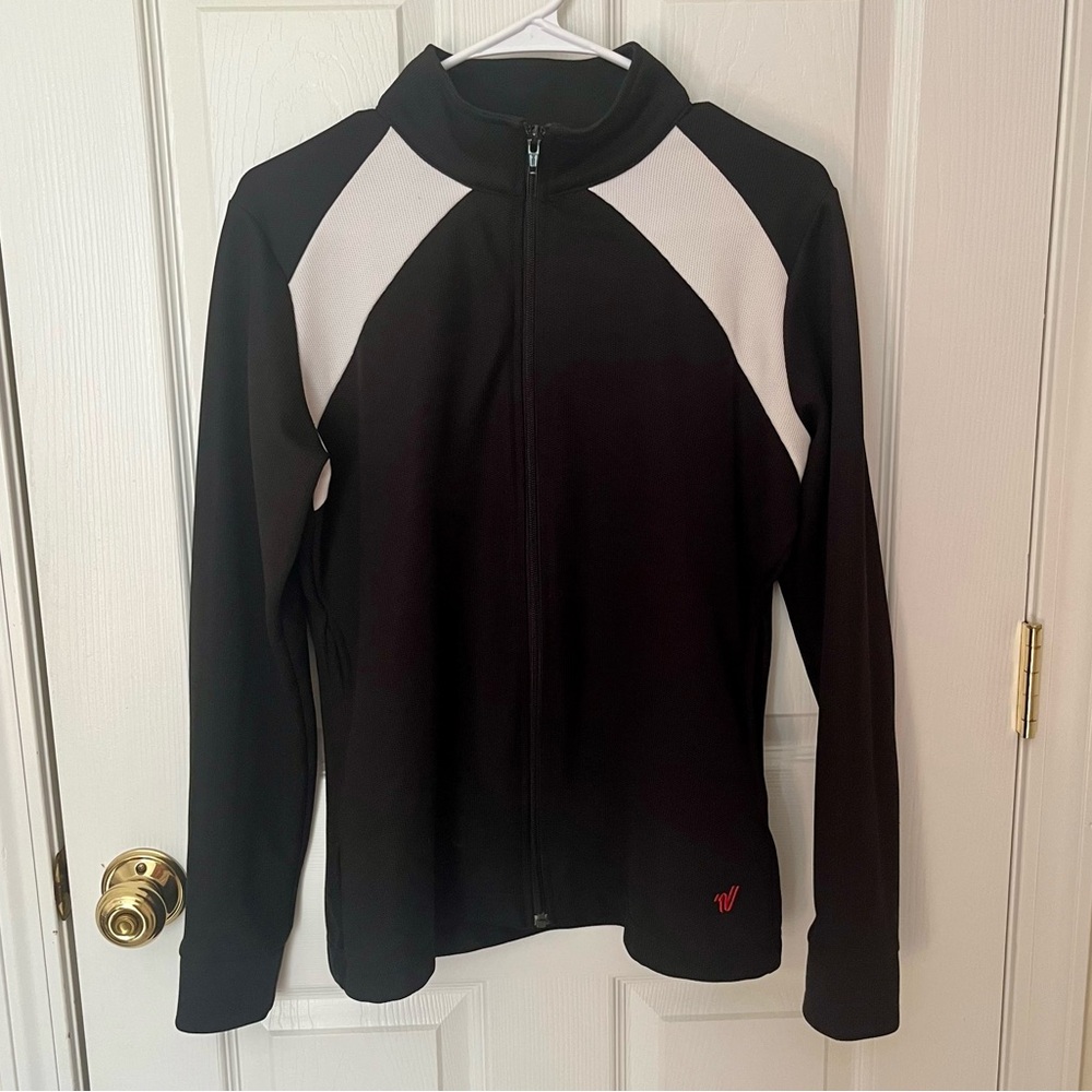 EUC Women’s Varsity Zip-Up Cheer Jacket Black w/ white accents Size L